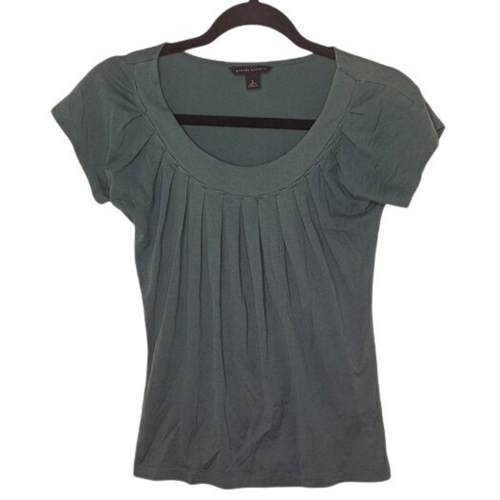 Banana Republic Womens Pleated Scoop Neck Cap Sleeve Knit Top Dark Teal Green S